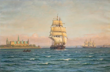 Navi a vela e un traghetto al largo di Kronborg.