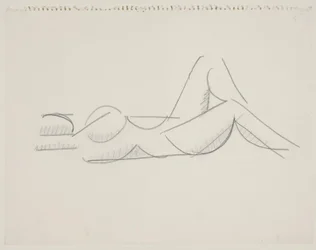 Modella femminile sdraiata, gambe a destra