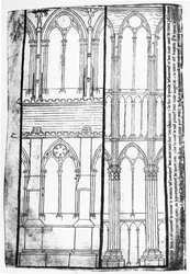 Copia facsimile di Ms Fr 19093 fol.31v Elevazione esterna e interna delle pareti laterali della cattedrale di Reims