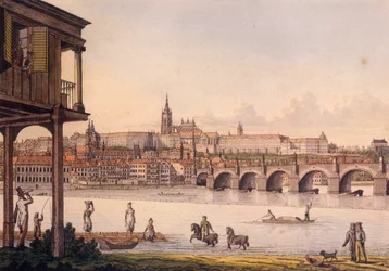 Veduta del Piccolo Quartiere e del Castello di Praga Hradcany dal Bagno di Papouek, 1825