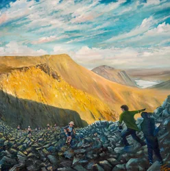 Dick guida i Billies al checkpoint 7, 2024 (olio su tela)