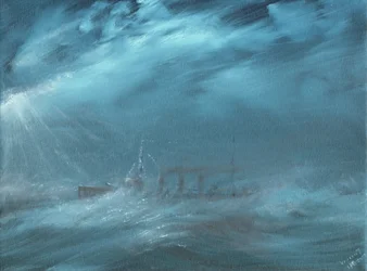 Cacciatorpediniere americano in una tempesta in mare 1917