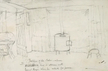Interno della cabina dove Black Kettle ebbe il suo incontro con il generale Hazen quando chiese la pace, 1869-71