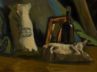 Natura morta con bottiglia e due sacchetti, 1884