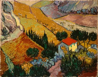 Paesaggio con casa e aratore