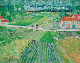 Paesaggio con carrozza e treno