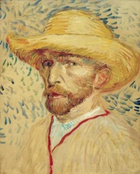 Autoritratto con cappello di paglia e camice da pittore