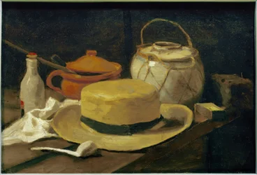 Natura morta con cappello di paglia giallo