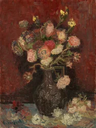 Vaso con astri cinesi e gladioli