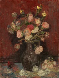 Vaso con astri cinesi e gladioli