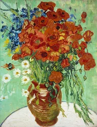 Vaso con fiordalisi e papaveri