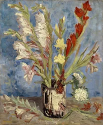 Vaso con gladioli e astri cinesi