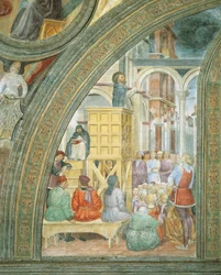 Il miracolo della nuvola, dettaglio dalle Storie di San Pietro Martire, di Vincenzo Foppa