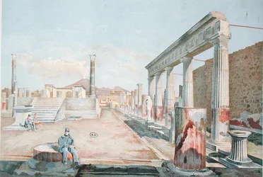Warden seduto tra le rovine di Pompei