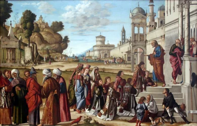 Tedesco: Die Weihe des Heiligen Stephanus zum Diakon Consacrazione di Santo Stefano come diacono