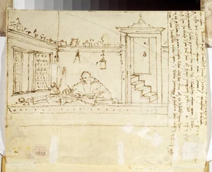 Ritratto di filosofo che scrive alla sua scrivania