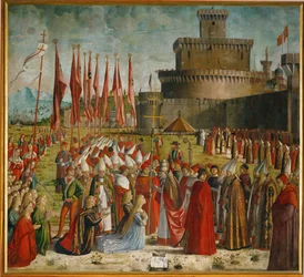 I pellegrini incontrano Papa Ciriaco davanti alle mura di Roma (dipinto)