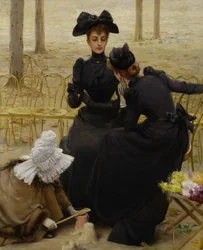 Conversazione al Giardino del Lussemburgo. Dipinto di Corcos, Vittorio Matteo (1859-1933), olio su tela