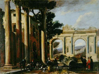 Veduta architettonica con due archi