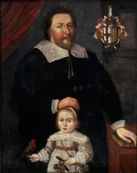 Sir Edward Lawrence con il figlio e un pappagallo