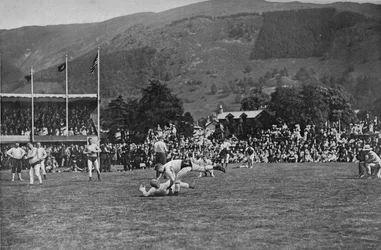 Hexham Clarke che abbatte il suo avversario, c1902, 1903
