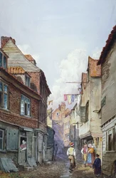 Veduta di figure in Glean Alley, Bermondsey, Londra, c. 1825