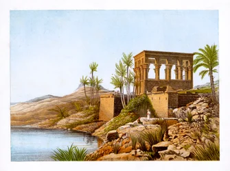 Tempio egiziano sul fiume Nilo, Egitto, c1870