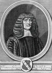 Ritratto di Francis Glisson (1597-1677), fisico, anatomista e medico britannico, incisione