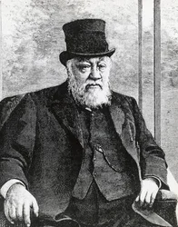 Ritratto di Stephanus Johannes Paulus Kruger (1825-1904), Presidente della Repubblica Sudafricana (o Transvaal), guidò la guerra boera contro gli inglesi (incisione)