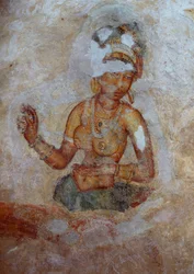 Sri Lanka, affresco di ragazze nel complesso archeologico di Sigiriya (Lista del Patrimonio Mondiale UNESCO)