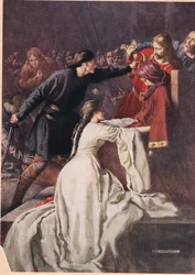 Amleto costringe il re a bere veleno, da «Amleto» di William Shakespeare, edizione pubblicata da Hodder e Stoughton nel 1915