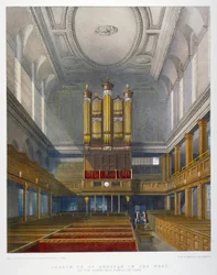 Interno, vista verso ovest, Chiesa di San Dunstan in the West, Fleet Street, City of London, 1829