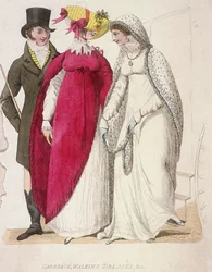 Due Donne con Abiti da Passeggio accompagnate da un Uomo, c1810