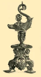 Lampada a forma di creatura marina simile a una sfinge, c. 1510-1530, 1881