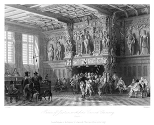 Palazzo di Giustizia, con bel camino scolpito, Bruges, 1840