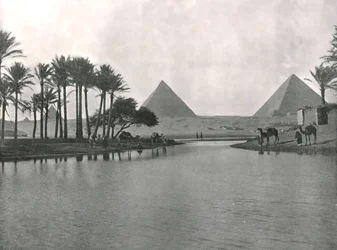 Le piramidi e il Nilo, Giza, Egitto, 1895
