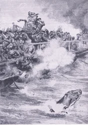 Sebastopoli: La ritirata sul ponte di barche, illustrazione da British Battles on Land and Sea, 1915