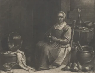 Una donna che sbuccia pere, metà del XVII secolo