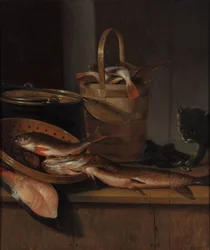 Natura morta con pesce e un gatto, c. 1650-1660