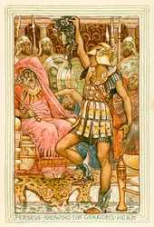 Perseo che mostra la testa della Gorgone (litografia a colori)