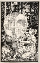 Uscì una cupola di vetro come una bolla di sapone, che si alzava in aria, illustrazione da 