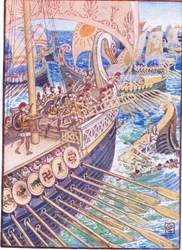 Nave contro nave, finché i morti persiani non coprirono il profondo come fiori (illustrazione da La storia della Grecia, anni 