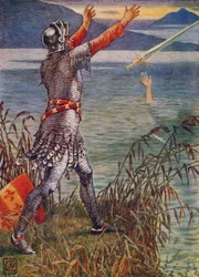 Sir Bedivere getta la spada Excalibur nel lago
