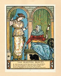 La principessa impara a filare, da The Blue Beard Picture Book, pub. 1879 litografia a colori, 1879