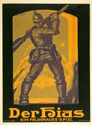 Poster pubblicitario per una commedia Der Hias, ein feldgraues Spiel di Heinrich Gilardone, pubblicato nel 1917