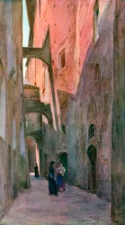 Una strada di Siena (litografia a colori)