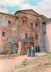 Casa del Prevosto, San Gimignano (litografia a colori)
