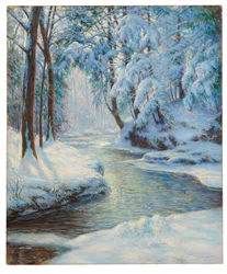 Ruscello in un paesaggio innevato, inizio del XX secolo (olio su tela)