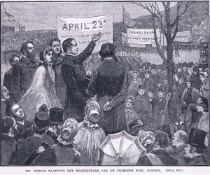 Il signor Phelps pianta la quercia di Shakespeare su Primrose Hill, Londra 1864 d.C.