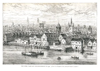 Il molo di ferro Steel Yard e il quartiere nel 1540. Sulla riva del fiume, 1878
